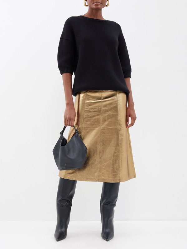 Gold Tiana metallic leather midi skirt Cefinn MATCHES UK