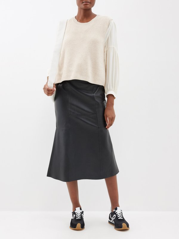 Cefinn The Lucille fluted-hem leather midi skirt
