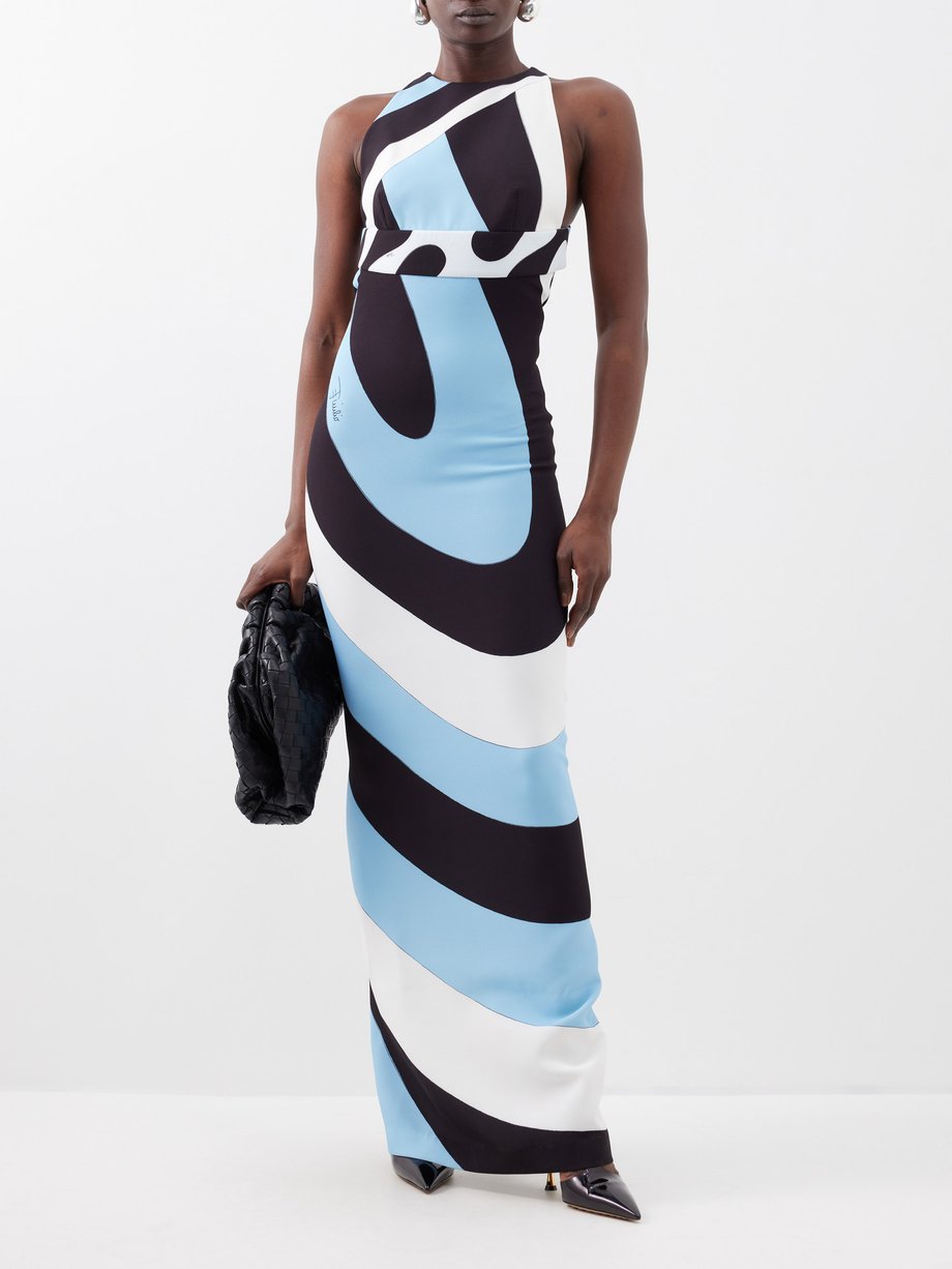 Blue Iride-print cutout-back crepe maxi dress, Pucci