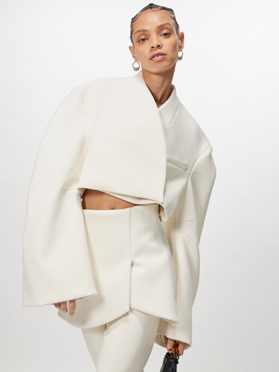 White Articulated-sleeve crepe cropped jacket | A.W.A.K.E. Mode ...