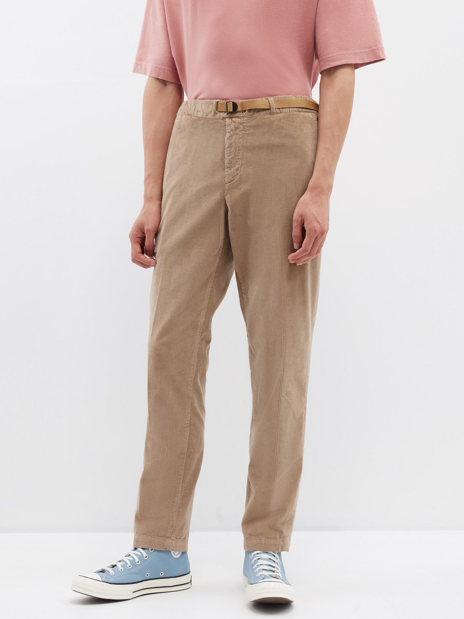 Beige Belted corduroy tapered-leg trousers, WhiteSand