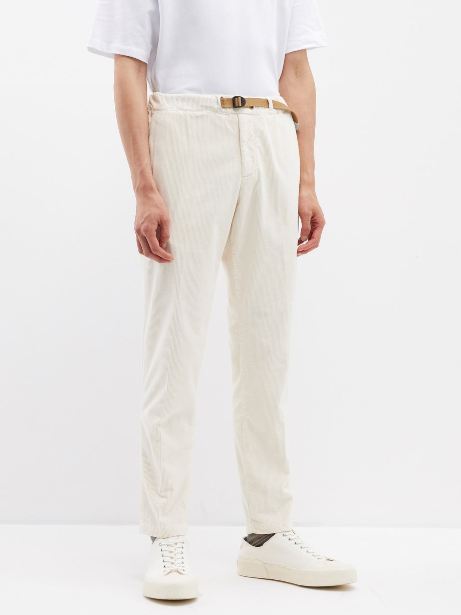 White Belted corduroy tapered-leg trousers, WhiteSand