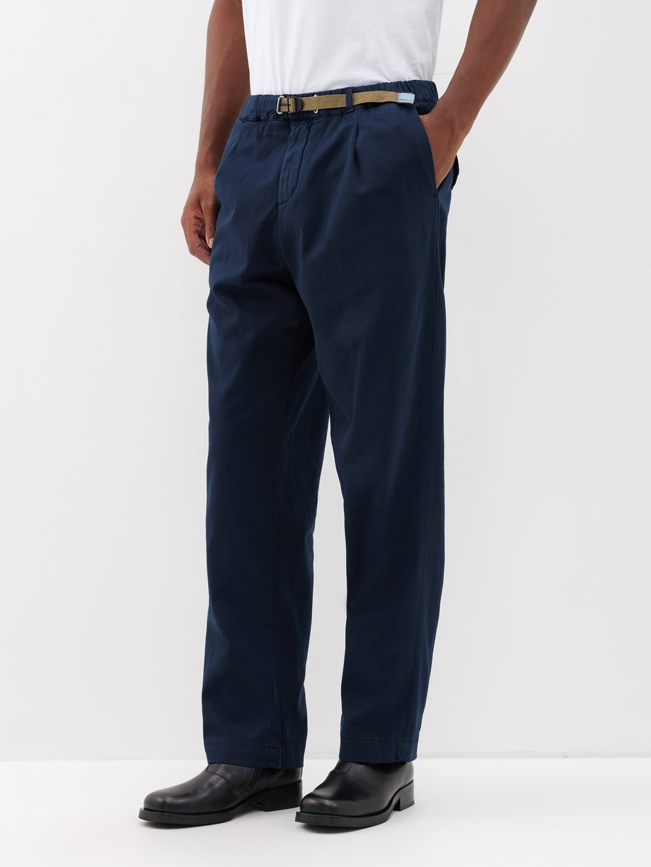 Navy Belted cotton-blend straight-leg trousers | WhiteSand | MATCHES UK