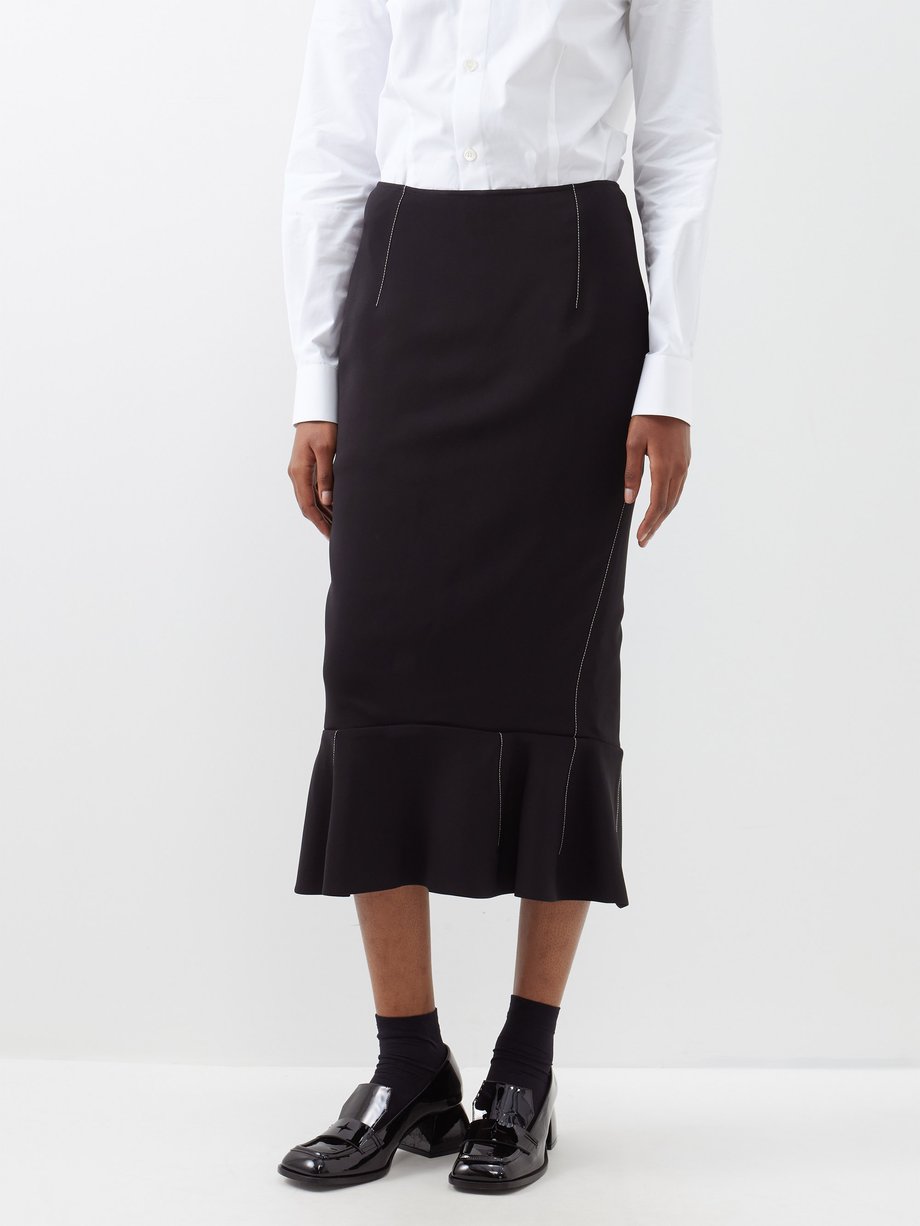 Black Ruffle-hem crepe midi skirt | Marni | MATCHES UK