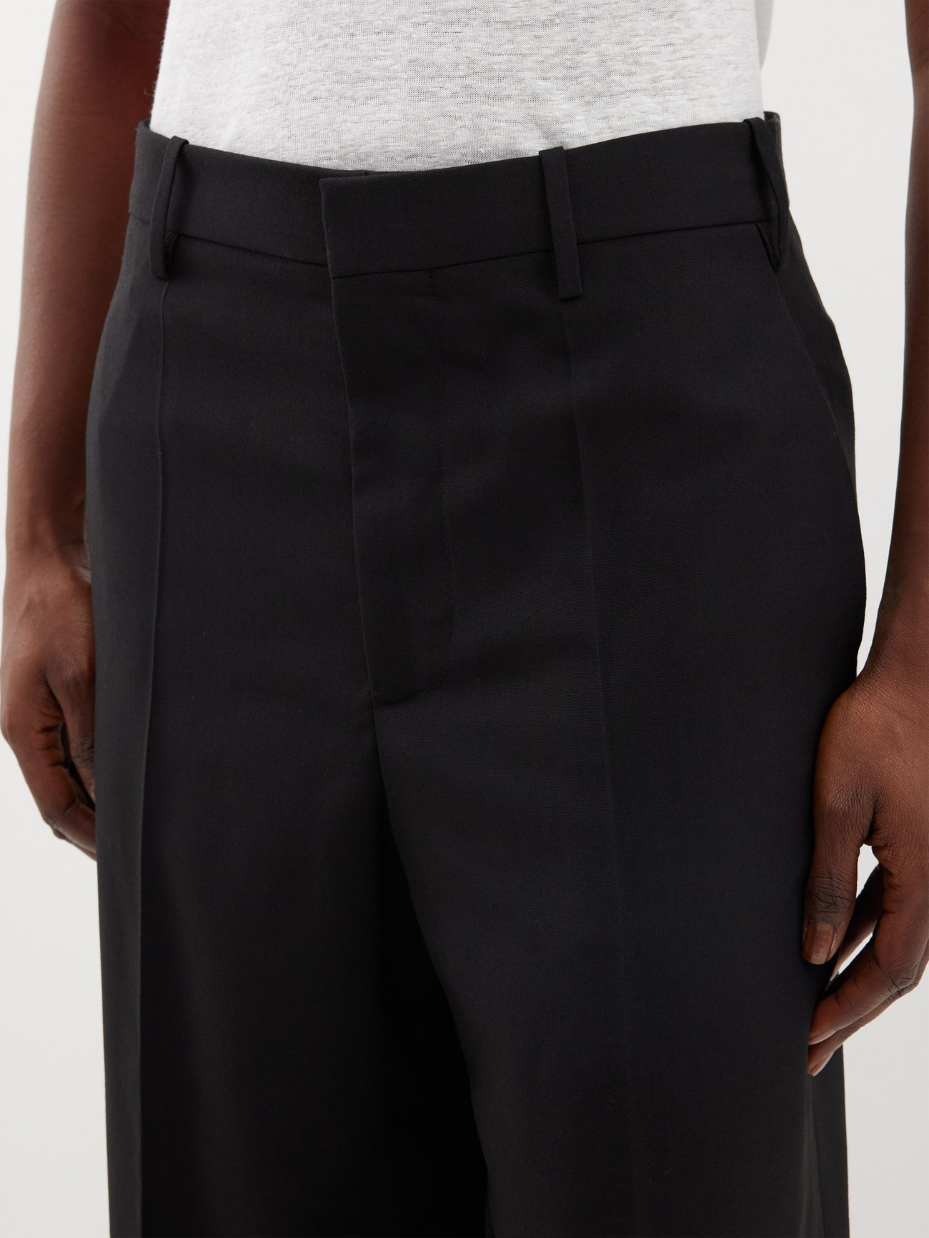 Black High-rise wool wide-leg trousers, Marni