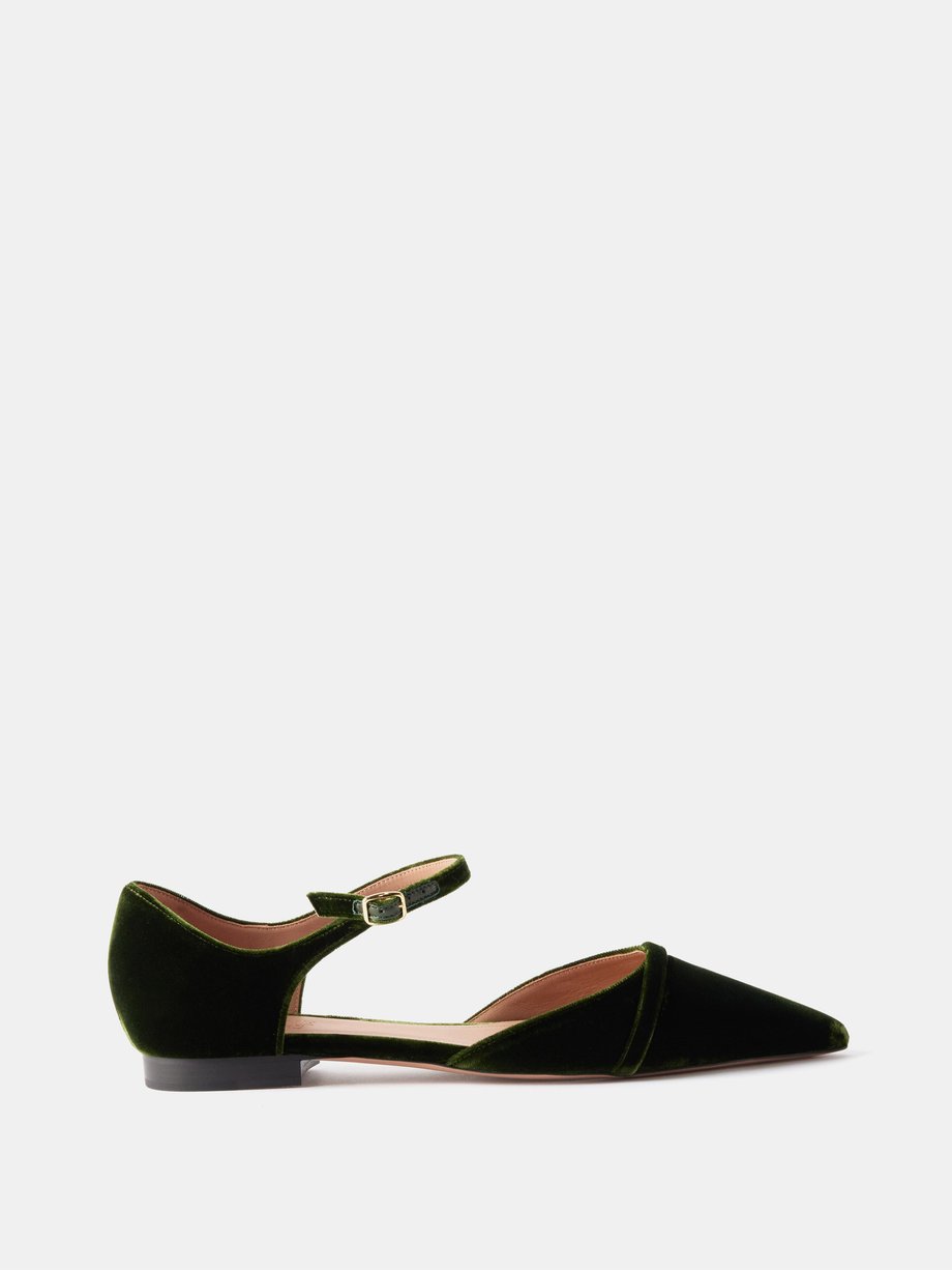 Green Ulla velvet point-toe flats | Malone Souliers | MATCHES UK