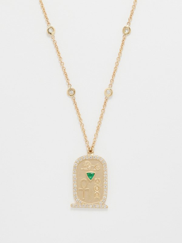 Jacquie Aiche Cartouche emerald, diamond & 14kt gold charm