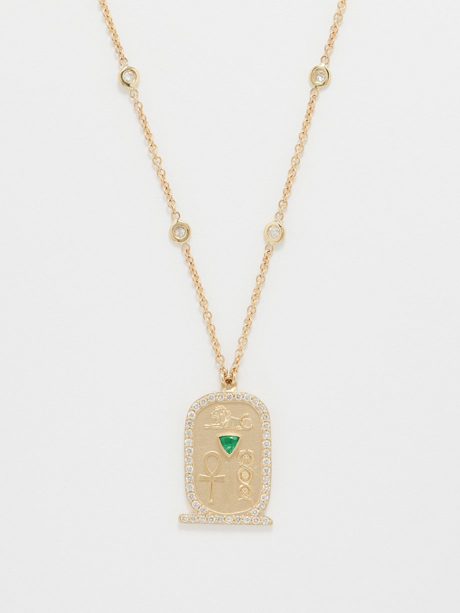 Jacquie Aiche Cartouche emerald, diamond & 14kt gold charm