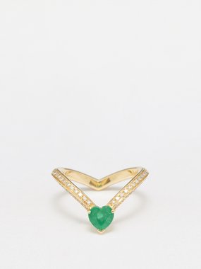Shay Heart diamond, emerald & 18kt gold ring