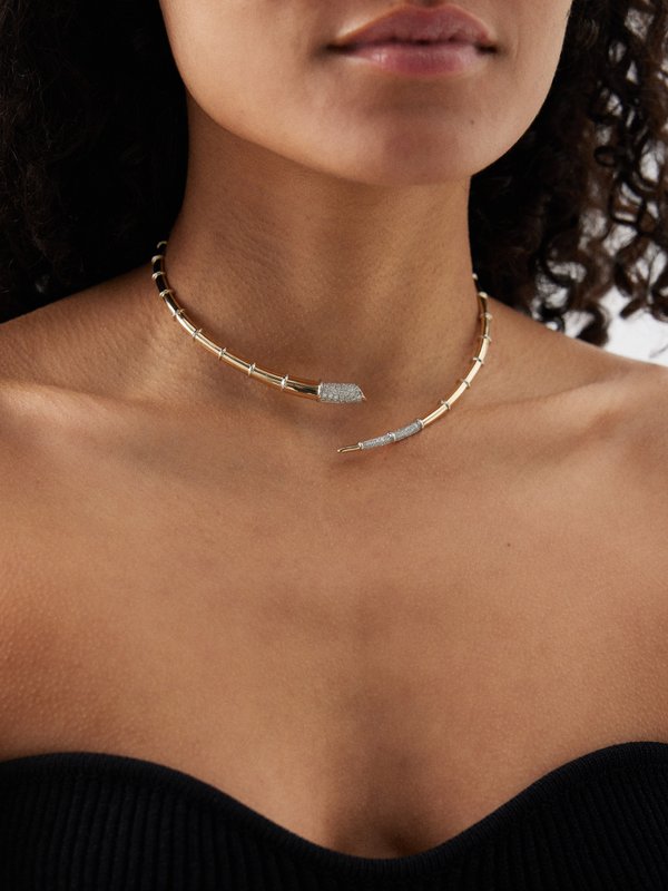 Rainbow K Horn diamond & 14kt gold collar necklace