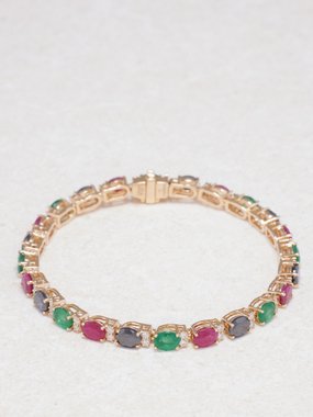 Rainbow K Riviere diamond, emerald & 14kt gold bracelet