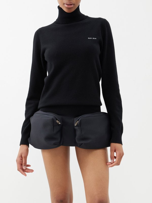 Black Logo-embroidered cashmere sweater, Miu Miu