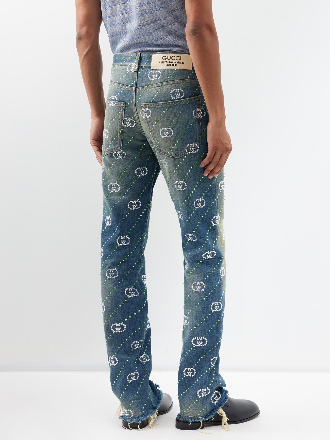 Interlocking G Embellished Straight Jeans in Blue - Gucci