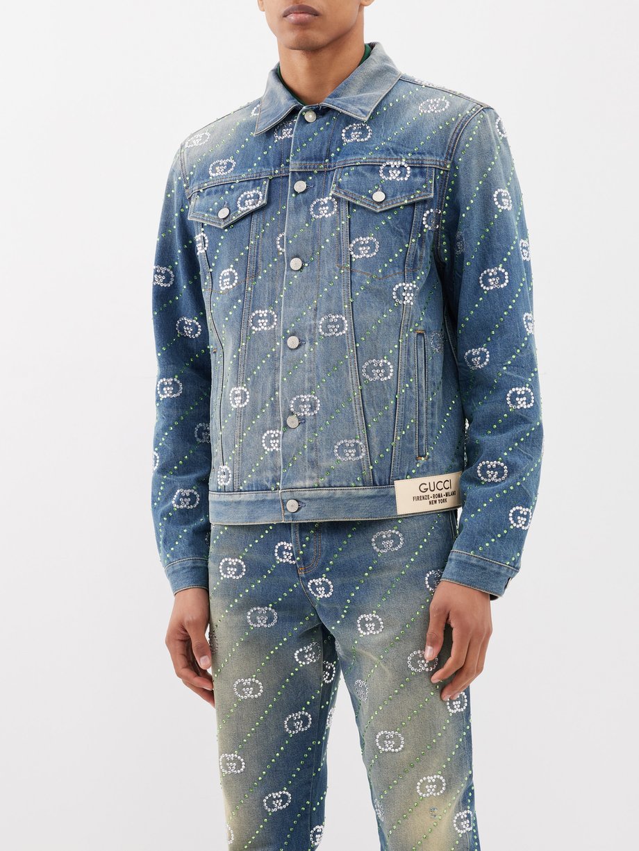Gucci Men's Interlocking G Crystal-embellished Denim Jacket