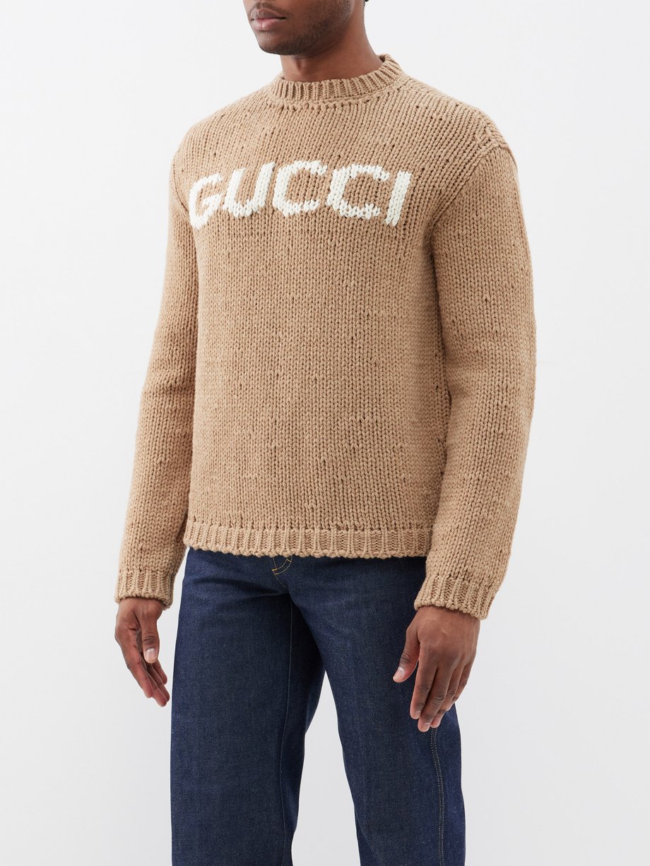 Gucci - logo-jacquard Wool Crew-Neck Sweater - Mens - Camel