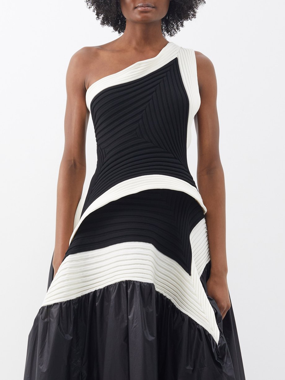 Black Striped one-shoulder ribbed-knit top | Issey Miyake ...