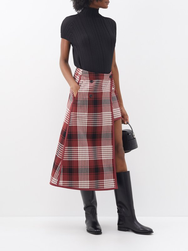 Issey Miyake Counterpoint wrap-front check cotton-blend skirt