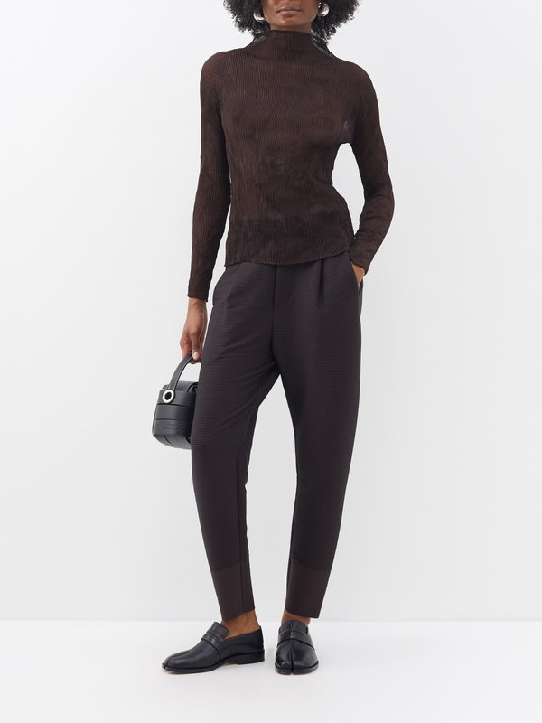 Brown Chiffon Twist high-neck technical-pleated top, Issey Miyake