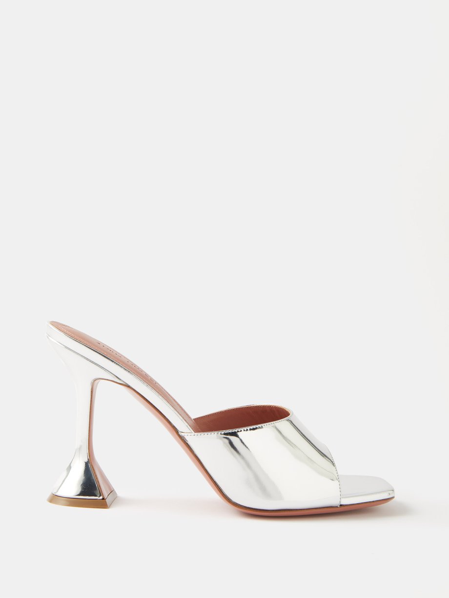 Silver Lupita 95 mirrored-leather mules | Amina Muaddi | MATCHES UK