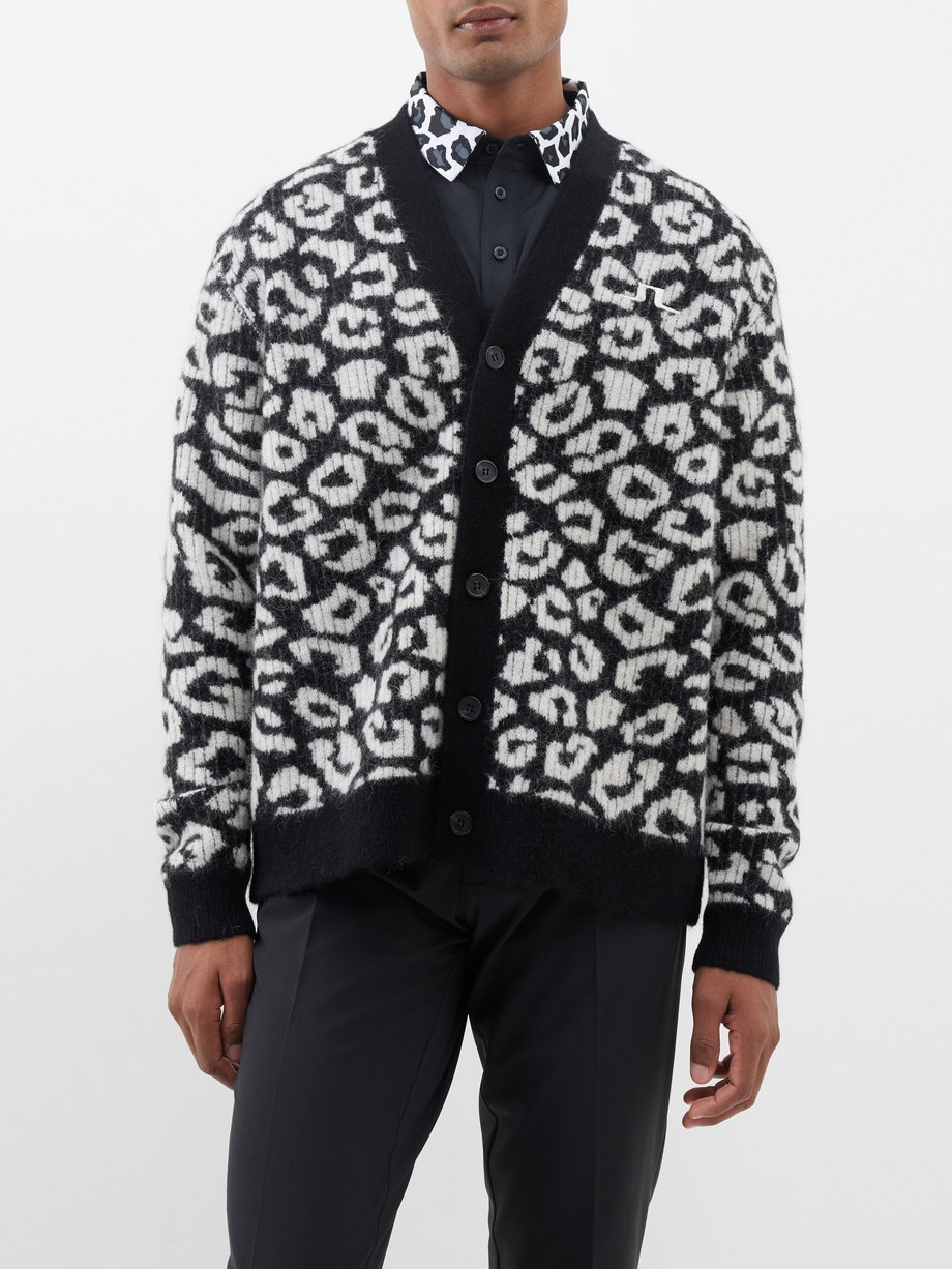 Black Frederic leopard-jacquard knitted cardigan, J.Lindeberg