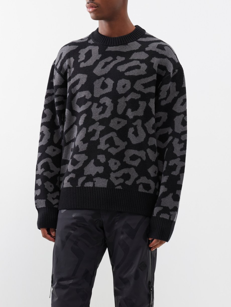 Black Olive leopard-jacquard wool-blend sweater | J.Lindeberg | MATCHES UK