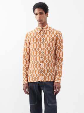 73 London Chain-print silk-twill shirt