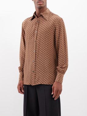 73 London Buckle-print silk-crepe shirt