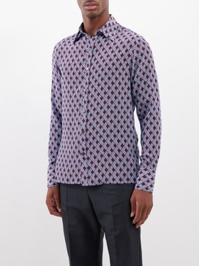 73 London Diamond-print silk-crepe shirt
