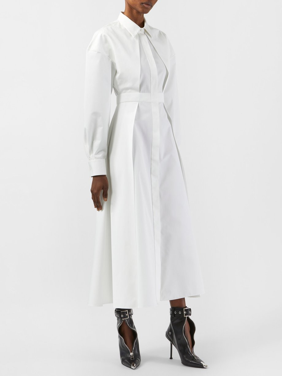 White Pleated cotton-poplin shirt dress | Alexander McQueen ...