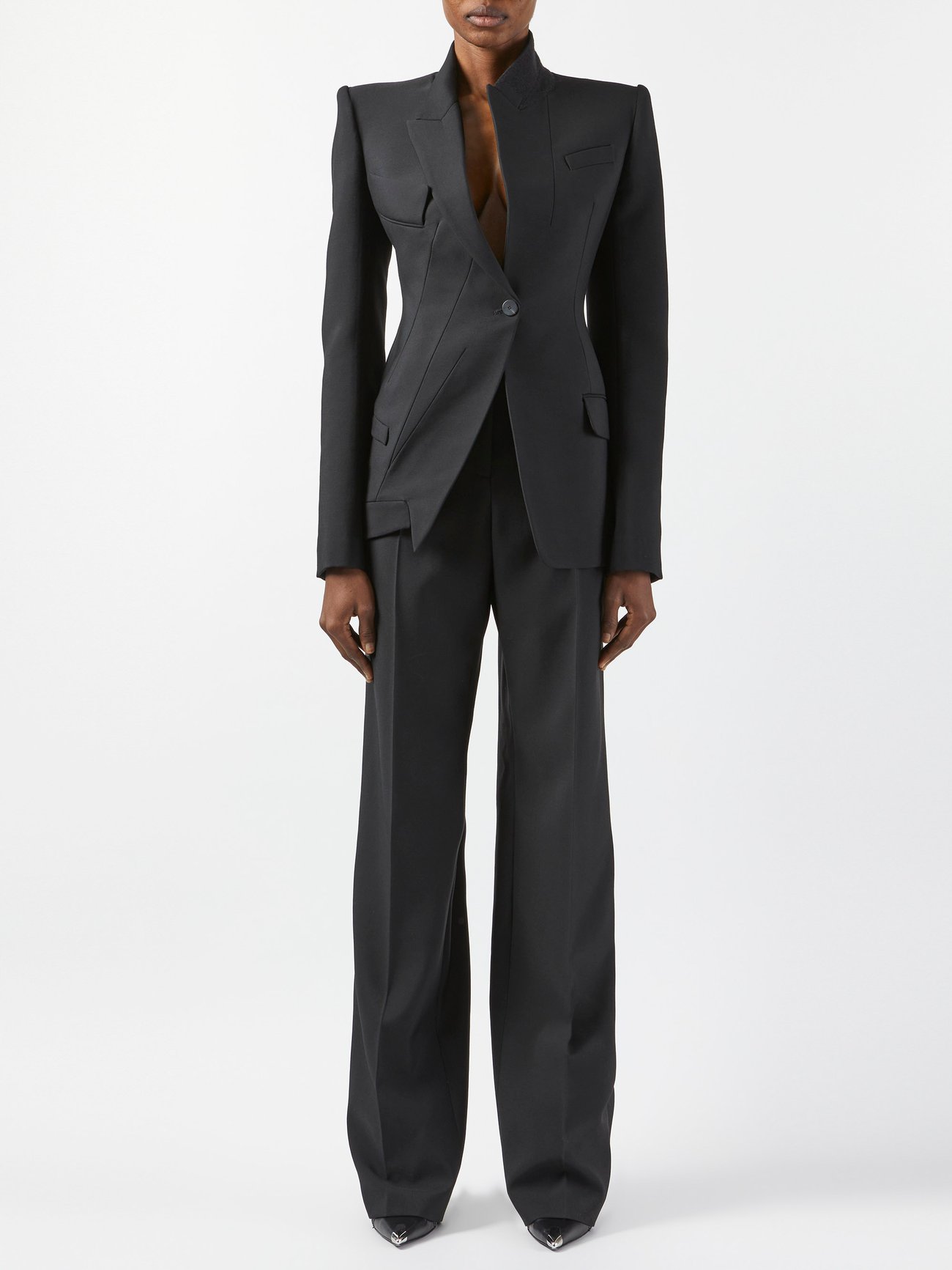 Black Asymmetric wool suit jacket | Alexander McQueen | MATCHESFASHION US