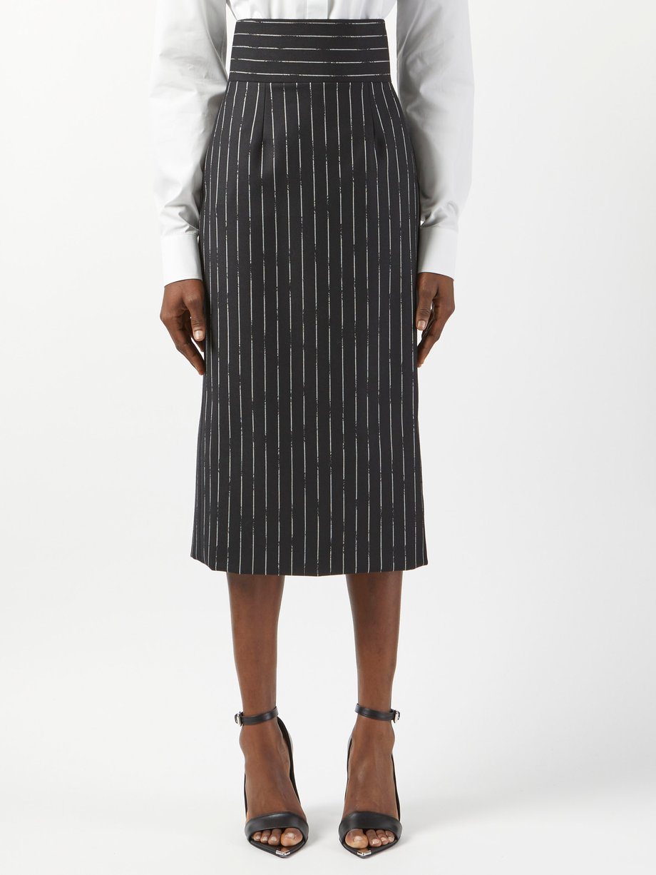 Black Pinstriped wool midi skirt | Alexander McQueen | MATCHESFASHION UK