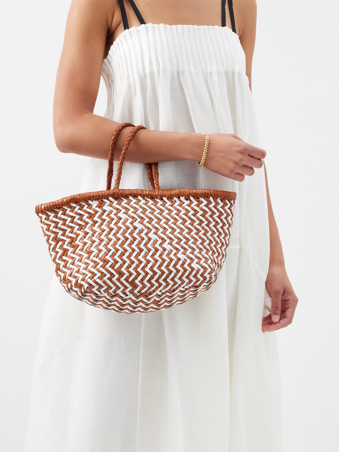 Tan Triple Jump small woven leather basket bag   Dragon Diffusion