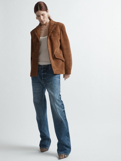 Tan Boxy suede tailored jacket | Raey | MATCHES UK