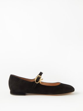 Gianvito Rossi Ribbon suede Mary Jane flats