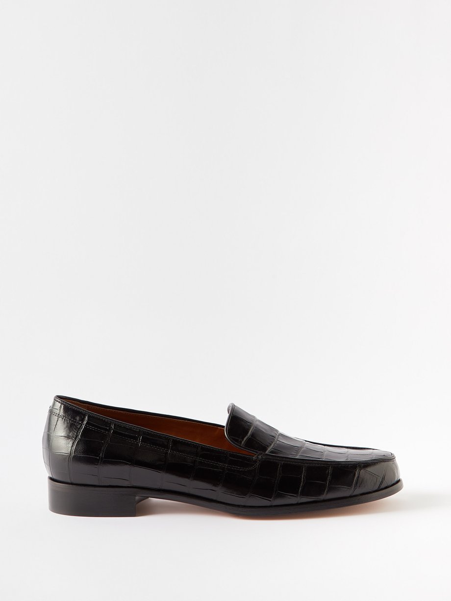 Black Danielle croc-effect leather loafers | Emme Parsons | MATCHES UK