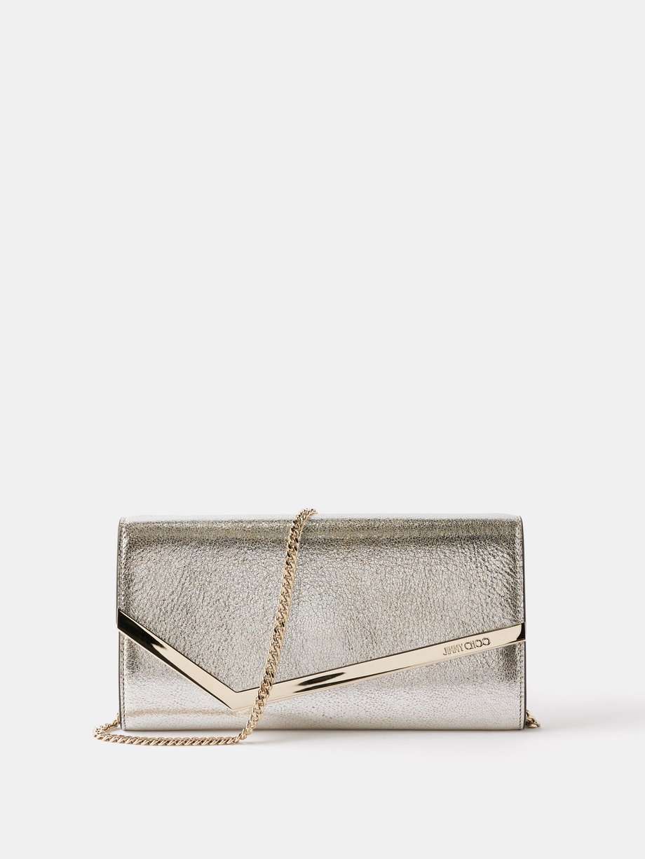 Silver Emmie metallic-leather clutch bag | Jimmy Choo | MATCHESFASHION UK