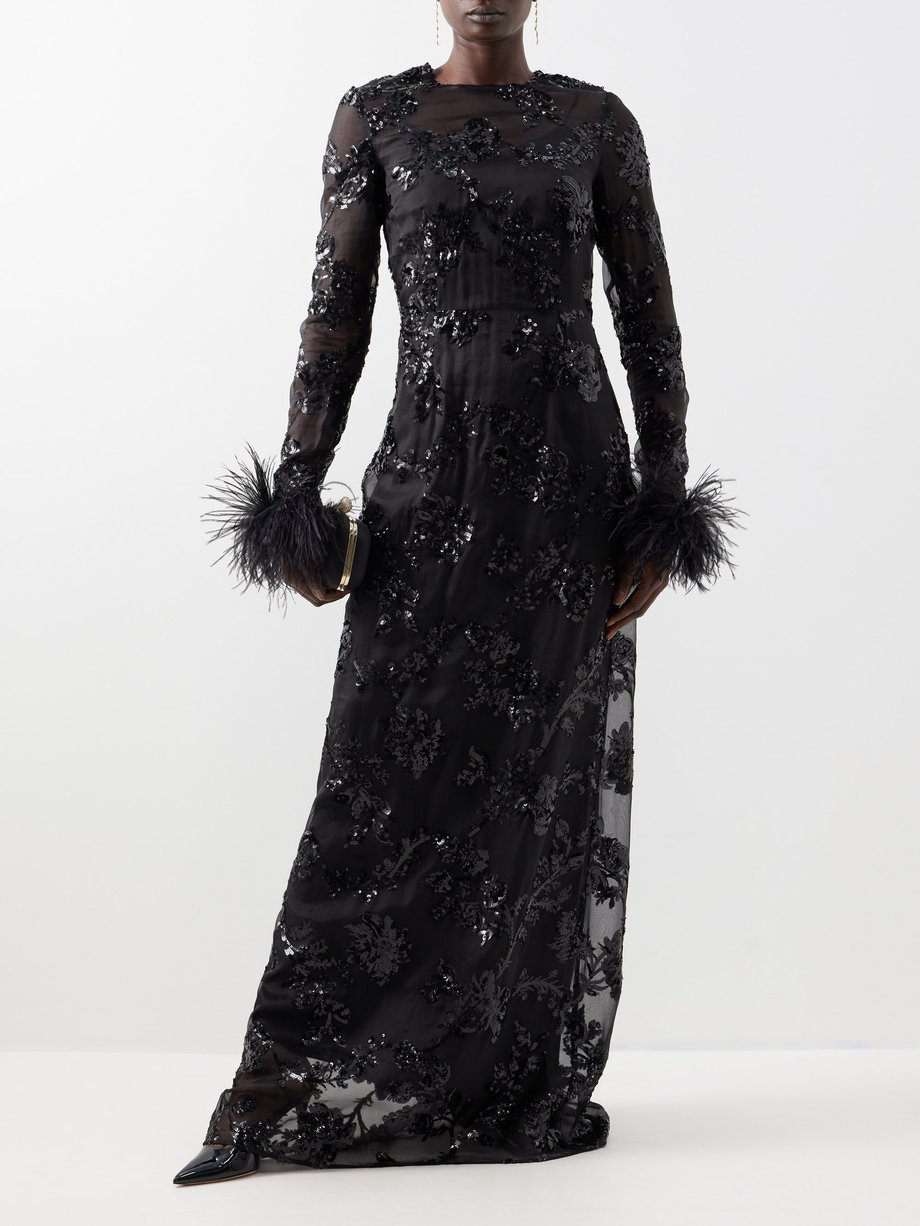 Black Feather-embellished sequinned silk-organza gown | Erdem | MATCHES UK
