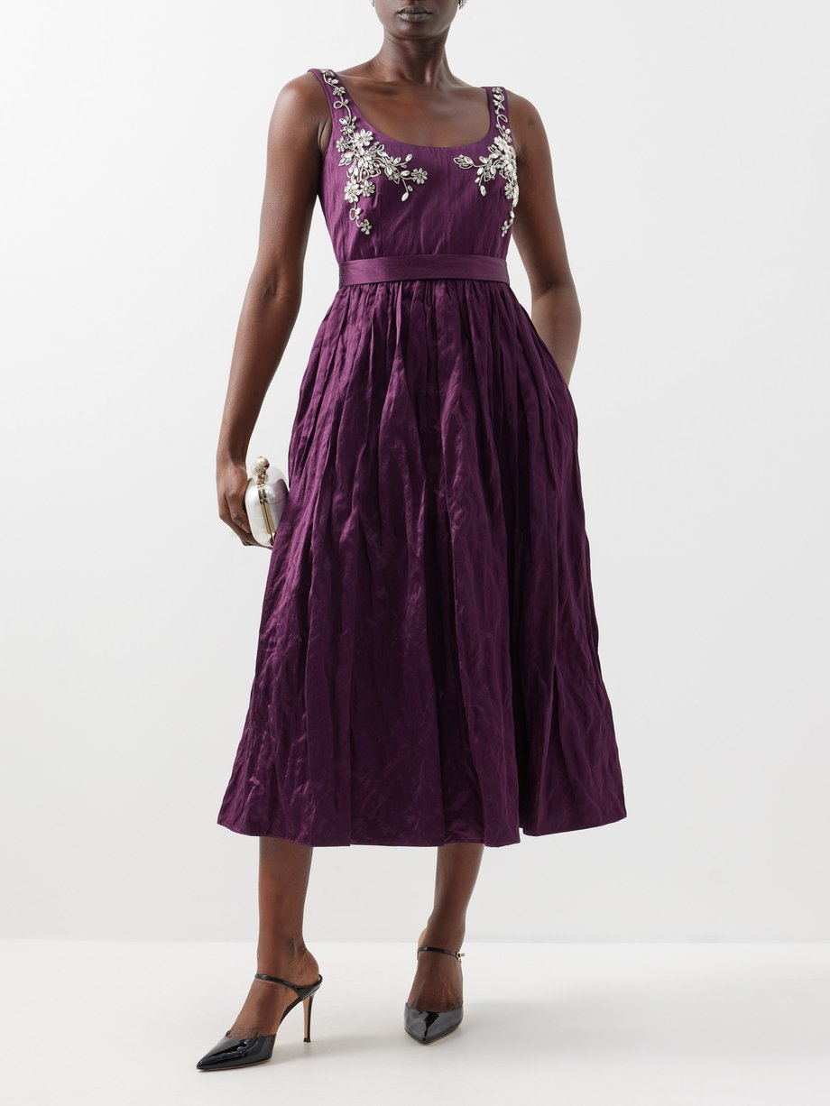 Purple Crystal-embellished satin midi dress, Erdem