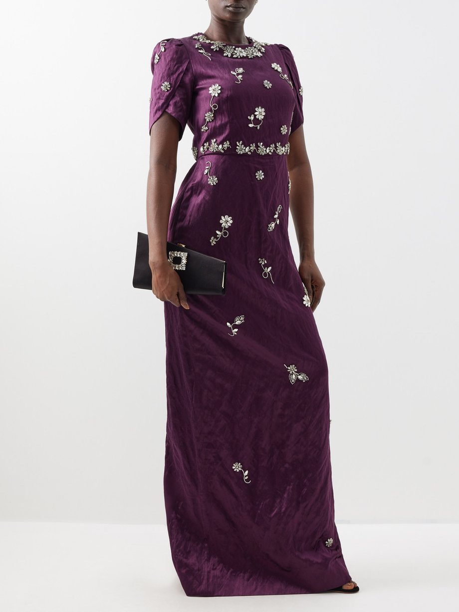 Erdem Crystal-embellished satin short-sleeved gown