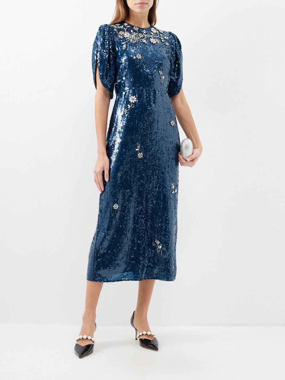 Blue Crystal-embellished sequinned midi dress | Erdem | MATCHES UK