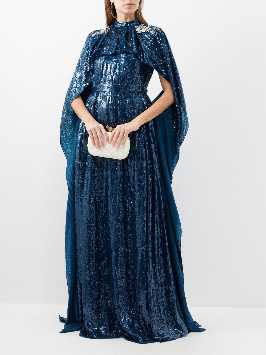 Erdem Cape-sleeve sequinned gown