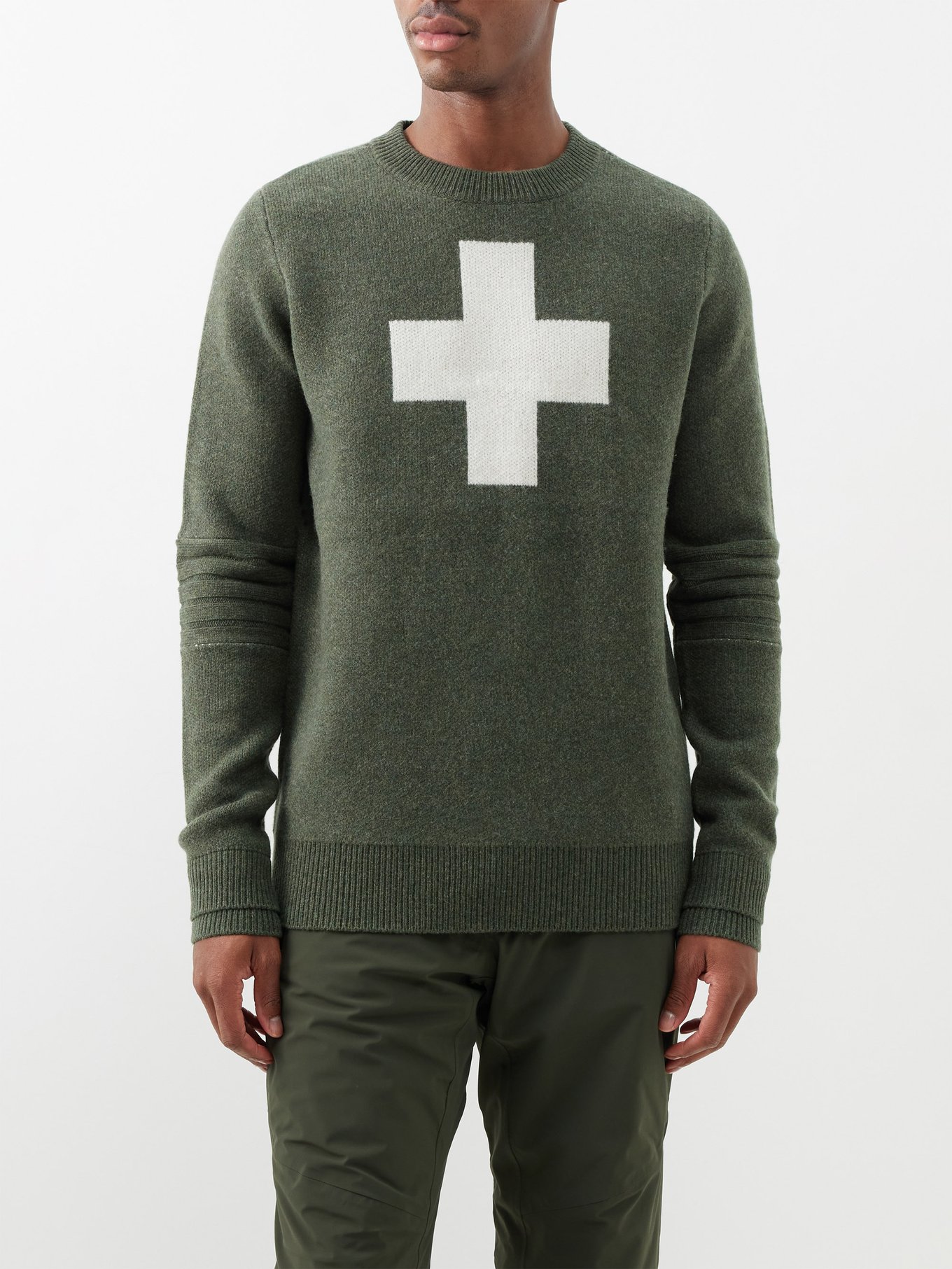 Green Ski Race Patrol cross-jacquard wool sweater | Alps & Meters