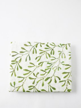 Summerill & Bishop Mistletoe-print 165x250cm linen tablecloth