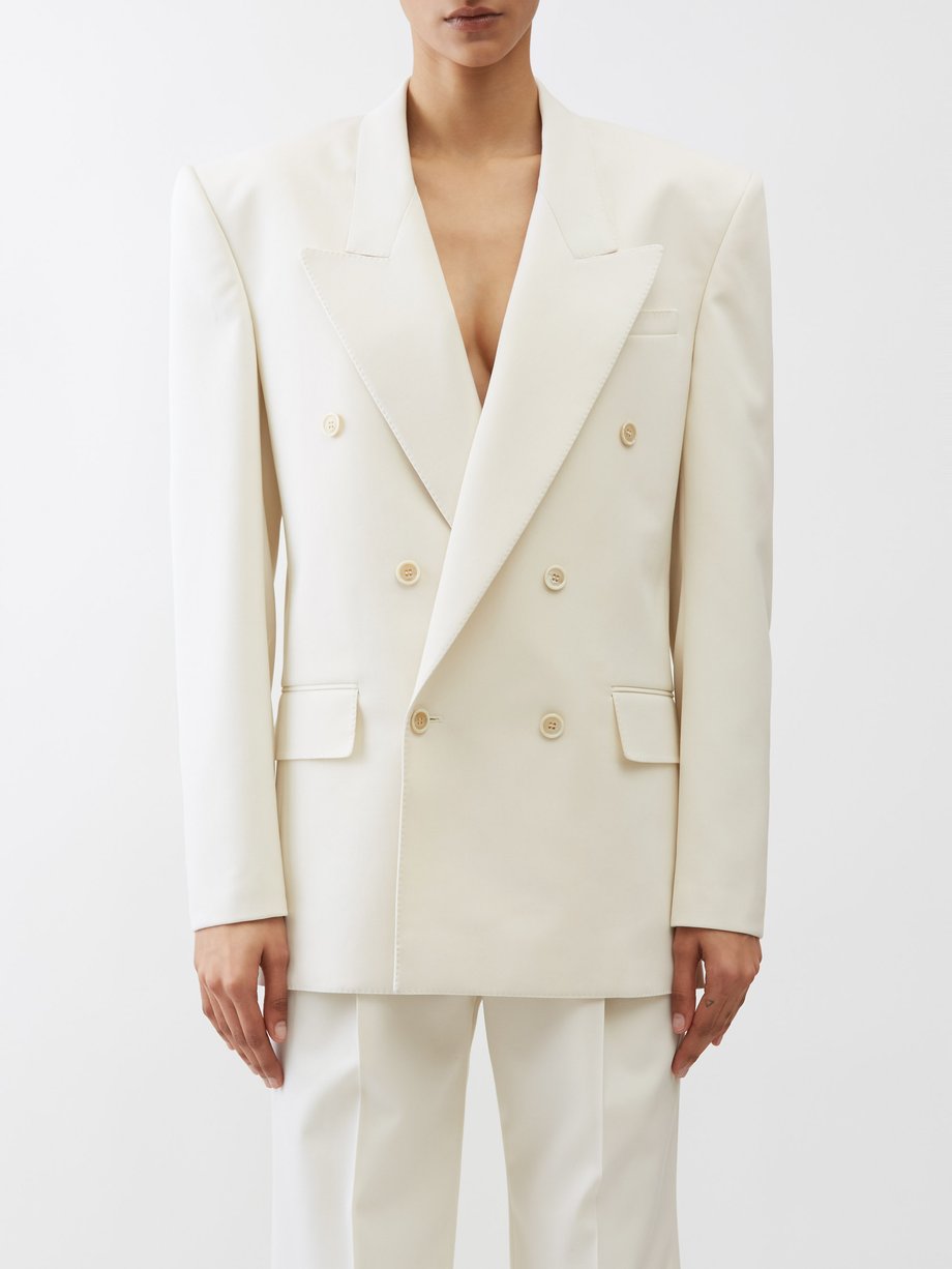 White Double-breasted wool-gabardine jacket | Saint Laurent