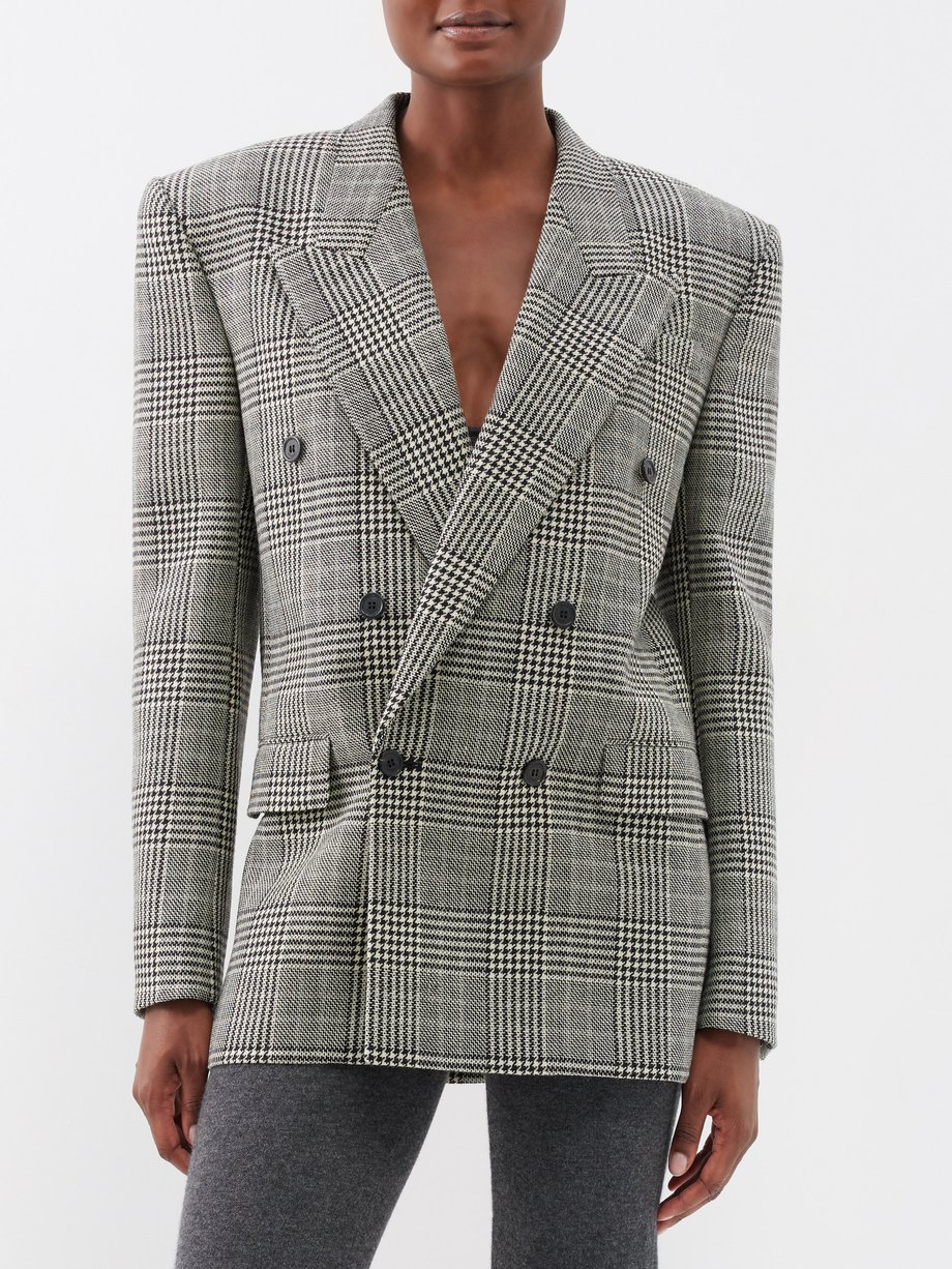 Grey Prince of Wales-check wool double-breasted jacket | Saint Laurent |  MATCHES UK