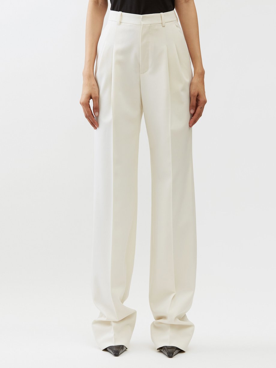 White Wool-gabardine wide-leg trousers, Saint Laurent