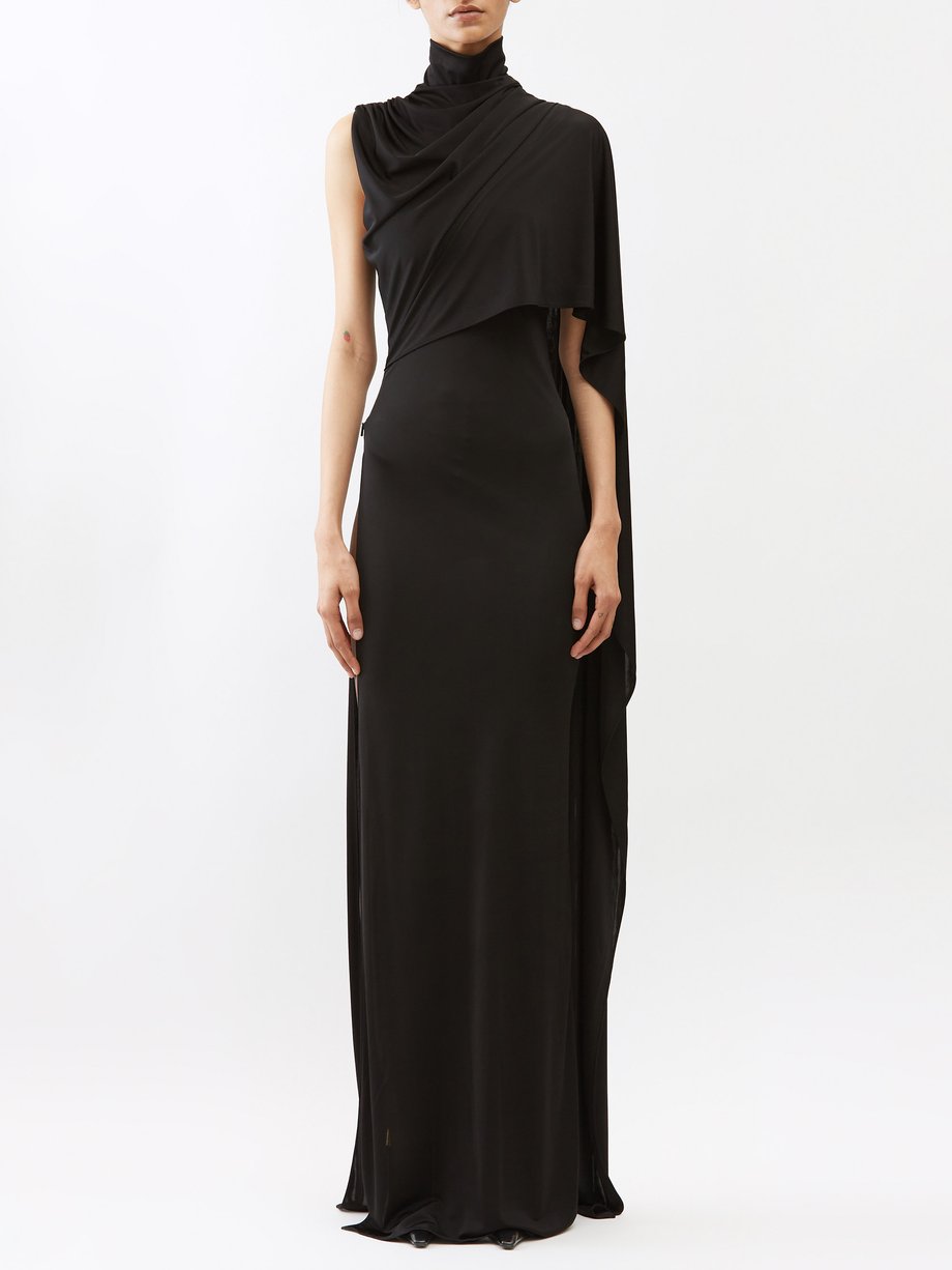 Black Asymmetric draped jersey gown | Saint Laurent | MATCHES UK