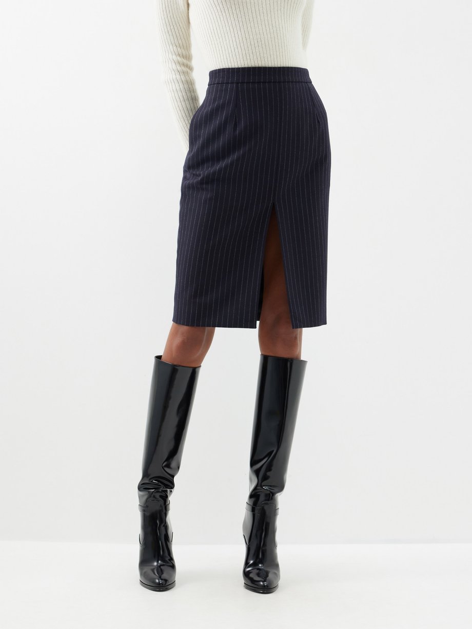 Navy Pinstripe-wool pencil skirt | Saint Laurent | MATCHESFASHION UK