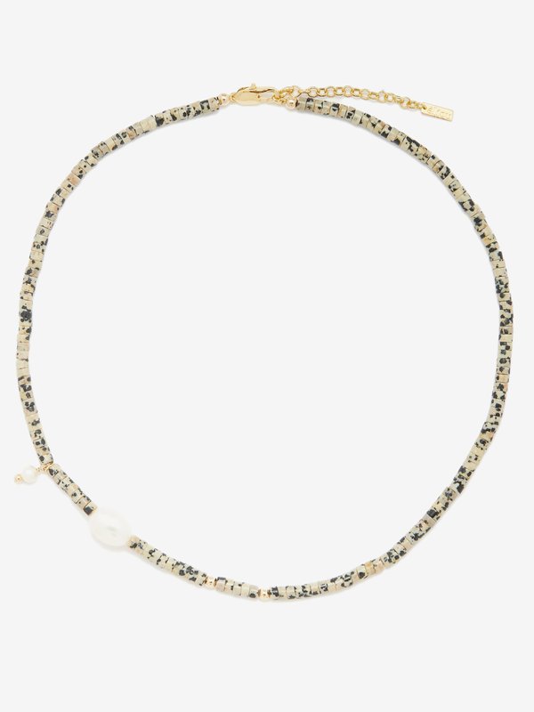éliou Dex Dalmatian jasper, pearl & gold-plated necklace