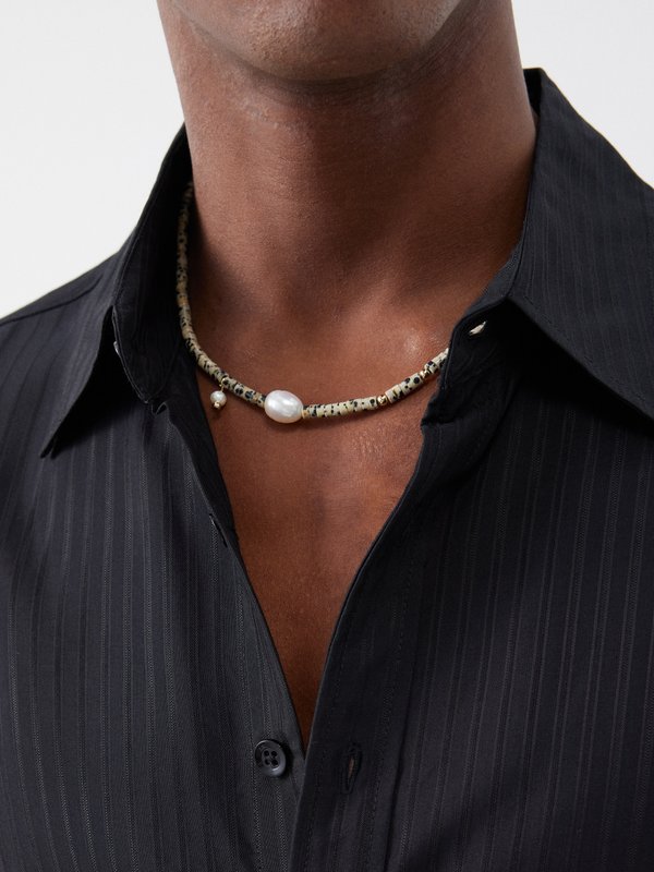 éliou Dex Dalmatian jasper, pearl & gold-plated necklace
